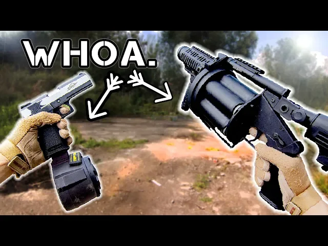 the best combination ever!mgl grenade launcher + full auto pistol(1500rpm